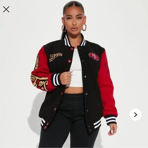 San Francisco 49ers Oversized Women's Black and Red Varsity Jacket - NWT